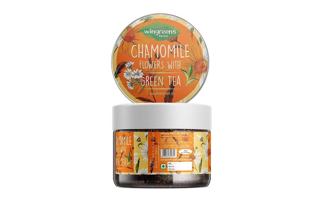 Wingreens Farms Chamomile Flowers With Green Tea   Plastic Jar  60 grams